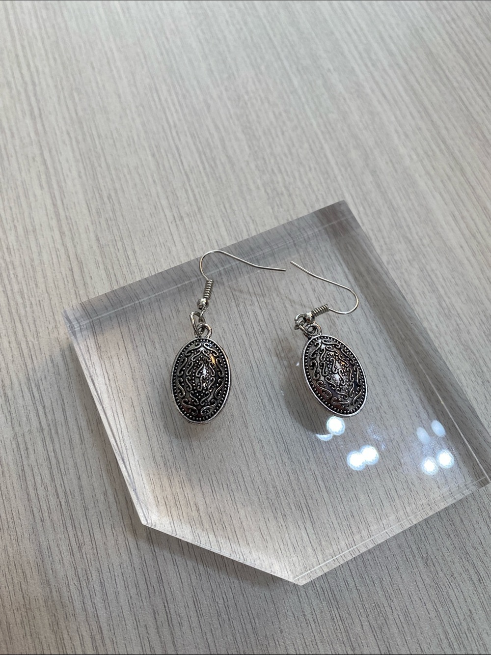 Silver-Tone Oval Filigree Drop Earrings - Women Jewelry